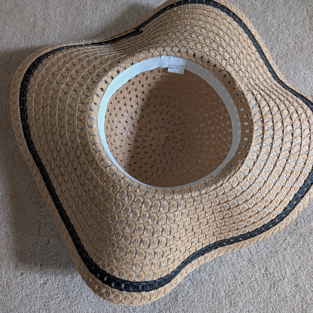 Wide Brim Straw Sun Hat | Floppy Woven Beach Hat with Black Trim | Bohemian - Picture 5 of 5